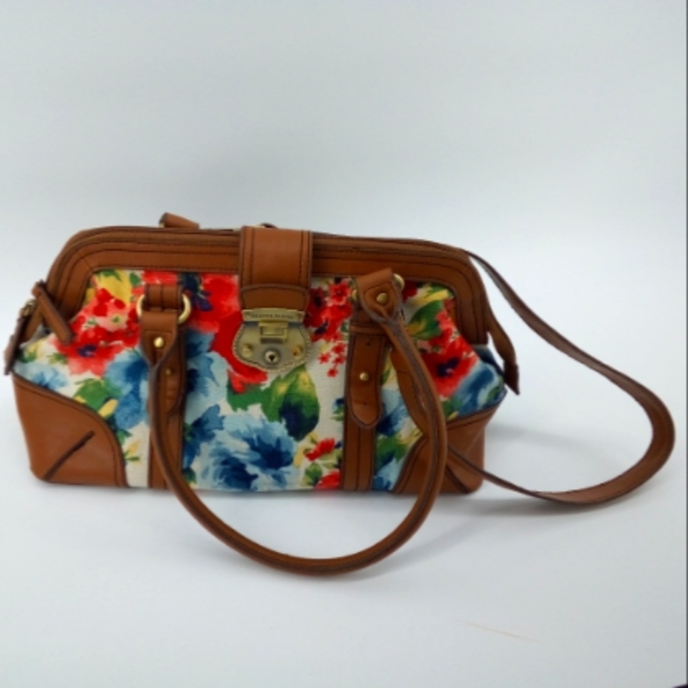 Etienne Aigner Sweet Linen Floral Spring Tan Vegan Handbag Crossbody Strap Bag - Picture 1 of 14